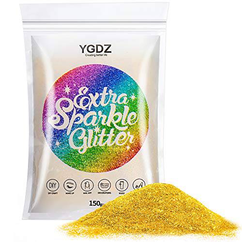 Gold Glitter, YGDZ 150g Gold Fine Glitter for Resin Crafts Nails Tumblers Face Eye Body Skin Hair Decoration, 0.3mm