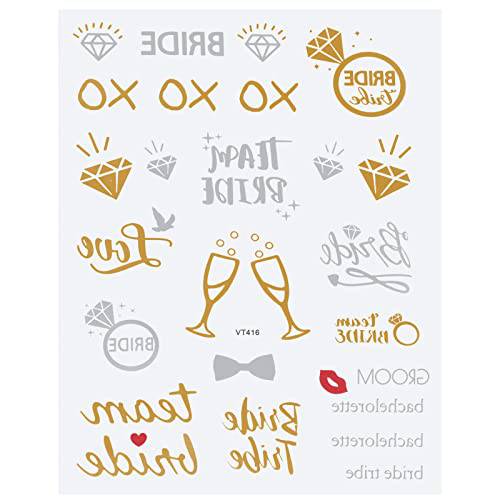 Bachelorette party tattoos, including bride tribe tattoos, diamond rings, etc. bachelorette stickers for bachelorette parties, bridal shower, engagements (gold and silver) (VT416)
