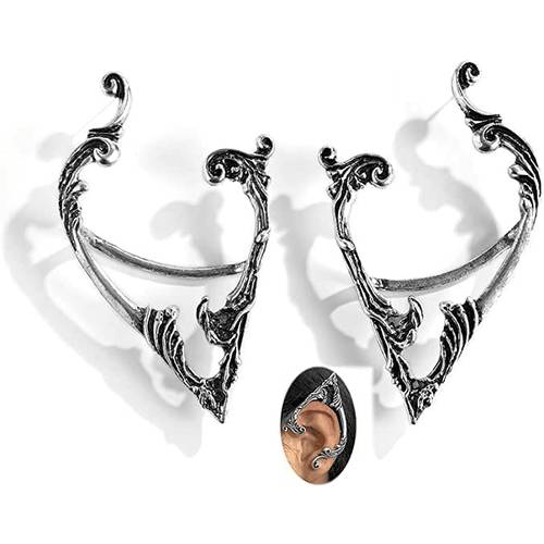 BETHYNAS Gothic Elf Ear Cuffs with Piercing Punk Earring Studs Creative Contour Earrings Cosplay Ear Wraps Statement Jewelry for Teen Womens