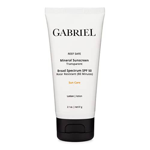 GABRIEL SPF 50 Sunscreen Face and Body Lotion | Reef Safe (Octinoxate & Oxybenzone Free) | Clear, Mineral-Based Zinc Oxide Weightless Formula | Broad-Spectrum | Water Resistant, 2.1 oz