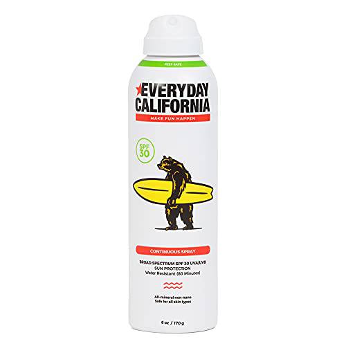 ‘Everyday California’ SPF 30 Reef Safe Mineral Spray Sport Sunscreen - Water Resistant Zinc Sunblock Free of Oxybenzone, Octocrylene & Octinoxate - Coral Reef Friendly UVA/UVB Broad Spectrum Sunscreen & Protector (6oz)