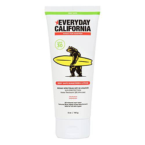 ‘Everyday California’ SPF 30 Reef Safe Mineral Sunscreen - Water Resistant Zinc Sun Block Free of Oxybenzone, Octocrylene & Octinoxate - Coral Reef Friendly UVA/UVB Broad Spectrum Sun Lotion & Protector for Body (5oz)