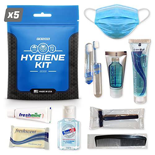 Go2Kits Hygiene Toiletry PPE Kits for Travel, Business, Charity Made in USA (5 Pack)