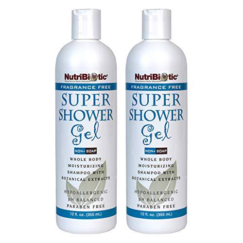 Nutribiotic – Fragrance-Free Super Shower Gel, 12 Oz Twin Pack | Whole-Body Moisturizing Shampoo with GSE & Botanical Extracts | pH Balanced & Free of Gluten, Parabens, Sulfates, Dyes & Colorings
