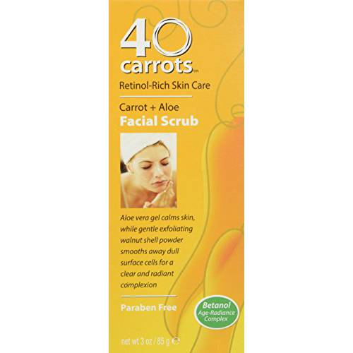 40 Carrots Carrot Aloe Facial Cleansing Facial Scrub - Helps Improve Skin Tone & Texture | Get Softer Radiant Looking Skin | Made in USA, Paraben & Cruelty Free (3oz)