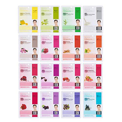 Dermal Korea Collagen Essence Full Face Facial Mask Sheet (2Pack (16 Color Pack))
