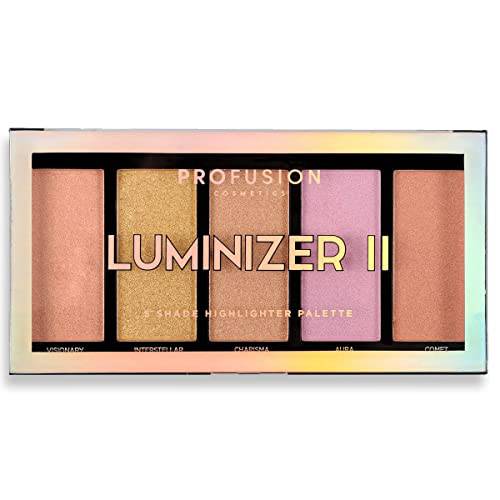 Profusion Cosmetics 5 pc Luminizer Makeup Palette Your Most Beautiful You Anti Aging Matte Bronzer Radiance Luminizer and Brightening Blush Palette II