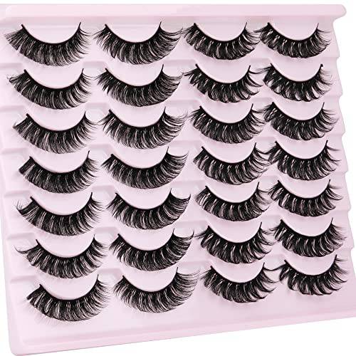 False Eyelashes D Curl Russian Strip Lashes Natural Look 16mm Fake Eyelashes Extension 14 Pairs 2 Styles Mixed Soft Reusable 3D Faux Mink Lashes Pack