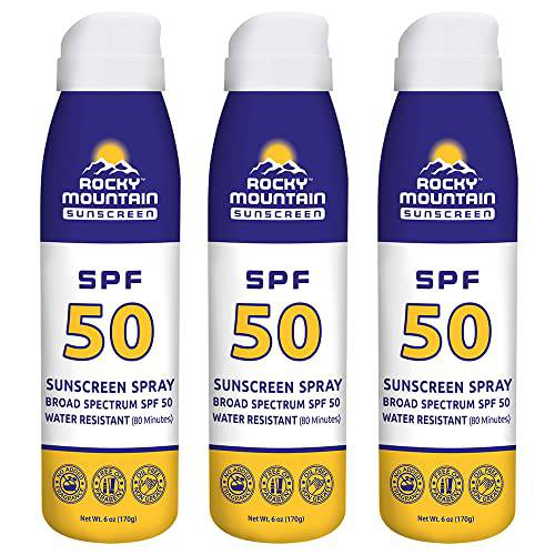 Rocky Mountain Sunscreen SPF 50 Continuous Spray | Reef Friendly (Octinoxate & Oxybenzone Free) Water-Resistant | Broad Spectrum UVA/UVB Protection | Non-Greasy, Fragrance Free, Vegan, Gluten Free | 6 Fl Oz (3-pack)