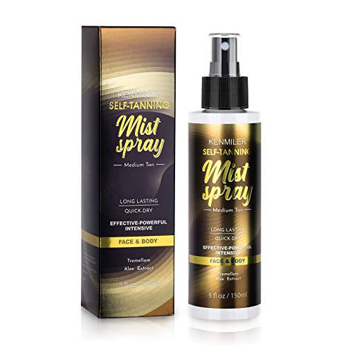 KENMILER Self Tanning Lightweight Mist Spray Sunless Body Face Tanner Water Medium Tan Natural Long Lasting Glow Buildable Fake Tanners