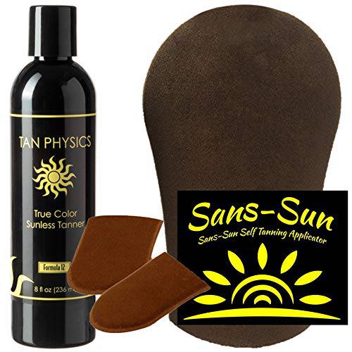 Tan Physics True Color Tanner 8 oz w/Face and Body Tanning Mitts by Sans-Sun