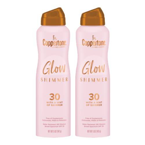Coppertone Glow with Shimmer Sunscreen Spray SPF 30, Water Resistant Spray Sunscreen, Broad Spectrum SPF 30 Sunscreen Pack, 5 Oz Spray, Pack of 2