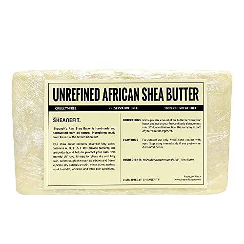 Sheanefit Raw Unrefined Ivory African Shea Butter Bulk Bar- Use Alone, Mix with Other to Make Unique DIY Body Butter, Hair Treatment, Ivory Bulk Block Bars (5 Pound)
