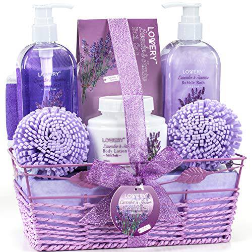 Christmas Gifts, Spa Gift Baskets For Women - Bath and Body Gift Basket For Women and Men – Lavender and Jasmine Home Spa Set with Body Lotions, Bubble Bath, Bath Salt and Much More, Birthday Gift