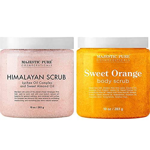 Majestic Pure Himalayan Salt Scrub and Orange Scrub Bundle – Exfoliating and Moisturizing Body scrub Combo