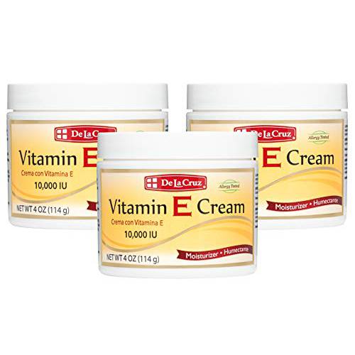 De La Cruz Vitamin E Cream Moisturizer for Face and Neck - Moisturizing Skin Care for All Skin Types - Made in USA, 4 OZ. (3 Pack)