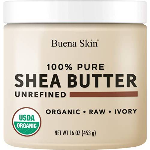 Buena Skin Pure Unrefined Raw Shea Butter 1lb - USDA Certified, African Grade A Ivory Unrefined, Cold-Pressed Body Butter for DIY Cream, Dry Skin Lotions, Moisturizer, Soap, Lip Balm, Hair Conditioner