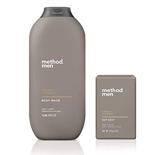 Method Men’s - Cedar + Cypress Body Wash 18 Ounce & Cedar + Cyprus Bar Soap - Set of 2