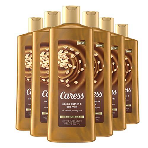Caress Moisturizing Body Wash For Dry Skin Cocoa Butter and Oat Milk Leaves Skin Feeling Instantly Moisturized 18.6 oz 6 Count