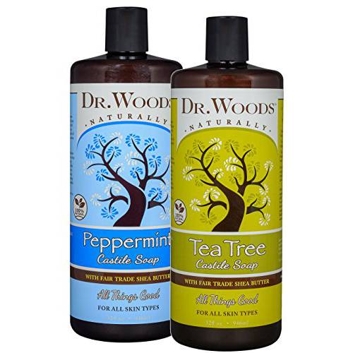 Dr. Woods Peppermint & Tea Tree Liquid Castile Soap with Organic Shea Butter Variety 2 Pack