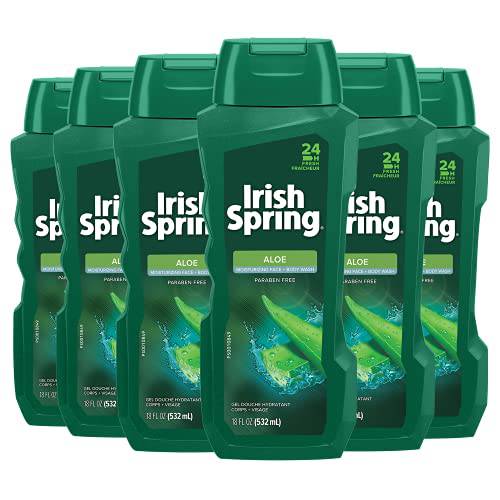 Irish Spring Men’s Body Wash Shower Gel, Aloe Vera - 18 fluid ounce (Pack of 6)