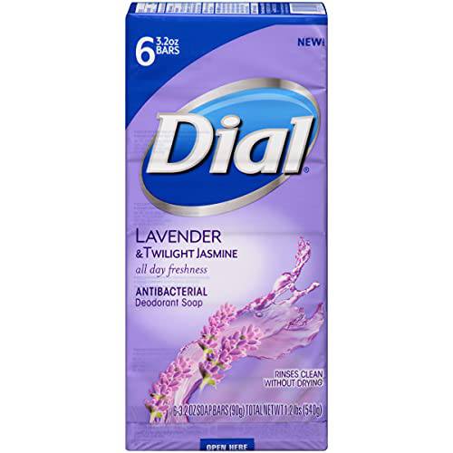Dial Antibacterial Deodorant Bar Soap, Lavender & Twilight Jasmine, 6 Bars - 3.2 Oz Each