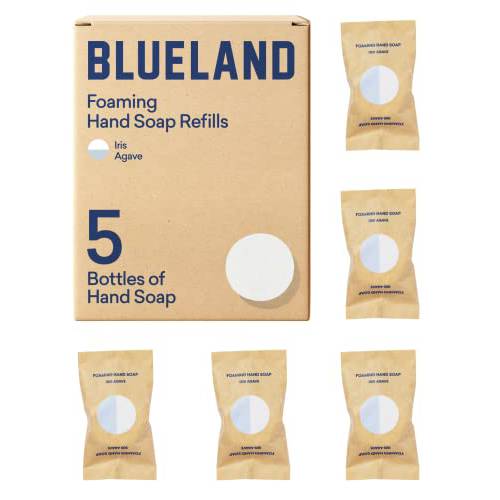 BLUELAND Foaming Hand Soap Tablet Refills - 5 Pack | Eco Friendly Products & Cleaning Supplies | Iris Agave Scent | Makes 5 x 9 Fl oz bottles (45 Fl oz total)