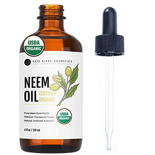 Kate Blanc Cosmetics Neem Oil for Skin (4oz) Natural & USDA Organic Neem Oil Concentrate. 100% Pure Neem Oil for Hair Growth and Organic Neem Oil for Plants. Mixed with Water to Plant Spray