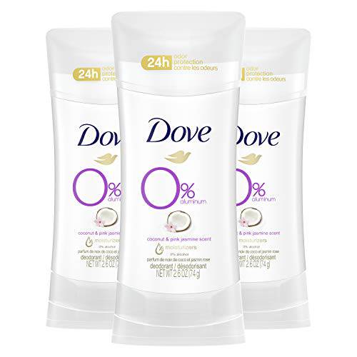Dove Aluminum Free Deodorant for Women 24-Hour Odor Protection, Coconut and Pink Jasmine, 7.8 Oz, 3 Count