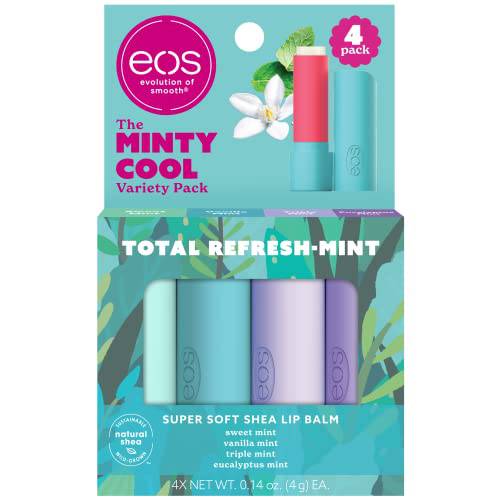 eos Super Soft Shea Lip Balm Sticks - Minty Cool Variety Pack | Long-Lasting Hydration | Lip Moisturizer | 4 Lip Balms(Pack of 1)