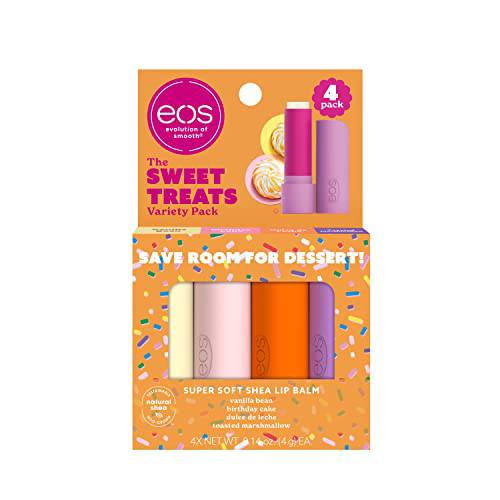 eos Super Soft Shea Lip Balm Sticks - Sweet Treats Variety Pack | Lip Moisturizer | 4 Lip Balms, Marshmallow