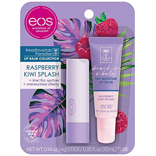 eos FlavorLab Super Soft Shea Lip Balm- Raspberry Kiwi Splash, Overnight Lip Mask and Lip Moisturizer, 24HR Hydration,2 Piece Set(Pack of 1)