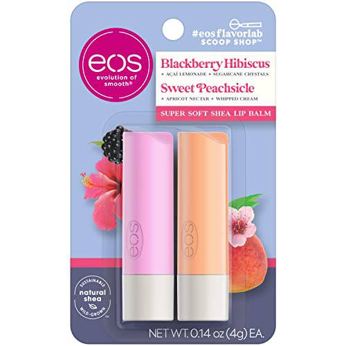 eos Natural Shea Lip Balm- Blackberry Hibiscus & Sweet Peachsicle, All-Day Moisture, Made for Sensitive Skin, Lip Care Products, 0.14 oz, 2-Pack