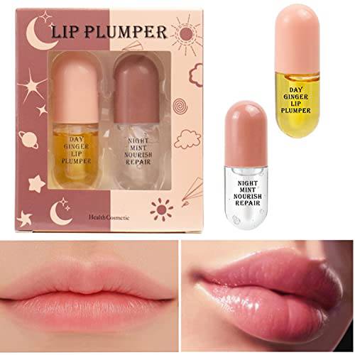 Lip Plumper Gloss, Natural Lip Plumper Set, Plumping Lip Gloss Day & Night Lip Care Serum Lip Plump kit, Softer Bigger Fuller Lips by Natural Lip Enhancer