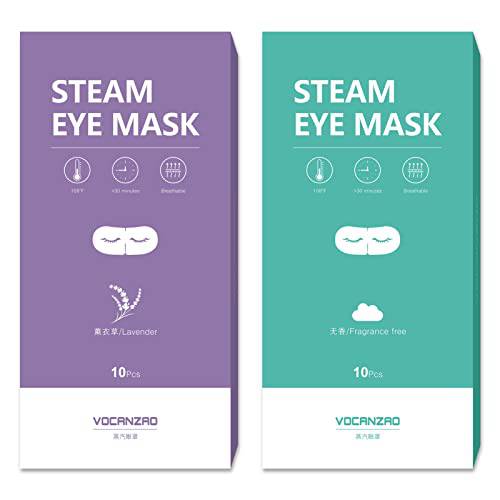 Vocanzao Steam Eye Mask for Dry Eye, Warming Eye Mask Self Heating Eye Mask for Dark Circles and Puffiness, Eye Steam Mask 10 Sheets × 2 Boxes (Lavender&Unscented)
