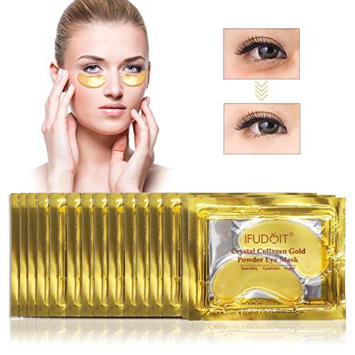 IFUDOIT Under Eye Patches (25 Pairs), Premium Crystal 24K Gold Powder Gel Collagen Eye Mask, Moisturizing & Hydrating, Anti Aging, Great for Remove Eye Wrinkles, Eye Bags, Dark Circles, Puffiness