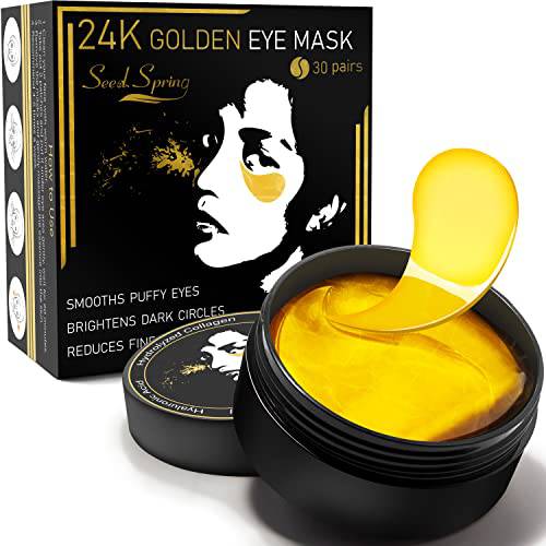 Seed Spring Under Eye patches, 24K Gold Eye Mask for Puffiness and Wrinkles, Rich Collagen Fast Hydrating Eye Patches Dark Circle Under Eye Treatment for Women Men Remove Dryness Fine Lines, 30 Pairs