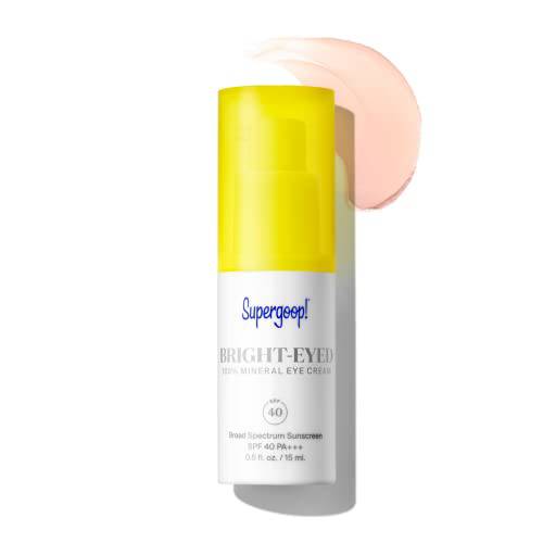 Supergoop Bright-Eyed 100% Mineral Eye Cream, 0.5 fl oz - SPF 40 PA+++ Hydrating & Illuminating Mineral Sunscreen - Under Eye Cream for Dark Circles & Puffiness - Revives Tired Eyes