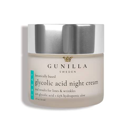 GUNILLA Glycolic Acid Night Cream - Refine, Resurface & Reduce Fine Lines, Wrinkles, Dark Spots, Congested Pores While Brightening Complexion. Gentle - Natural - Vegan (2 oz)
