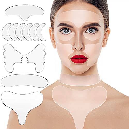11Pcs Facial Wrinkle Smoothing Patches, Reusable Silicone Chest Pads for Wrinkles Treatment & Prevention, Anti Wrinkle Patches for Forehead Neck Chest