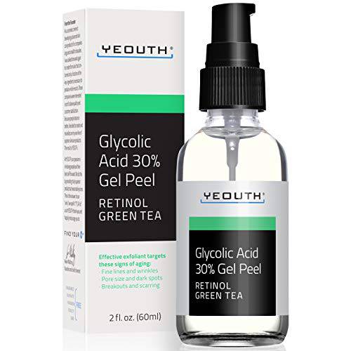 Glycolic Acid Gel Peel with Retinol Serum for Face, Exfoliate for Face, Chemical Peel for Face at Home for Wrinkles, Dark Spot & Acne, Liquid Exfoliant Men & Women by YEOUTH