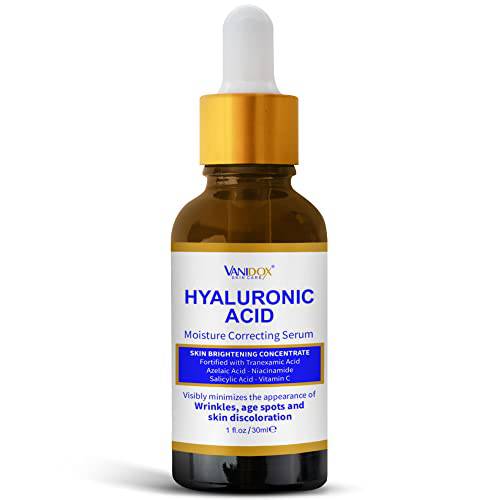 VANIDOX Hyaluronic Acid Serum for Face and Neck with Vitamin C - Anti Aging Serum for Fine Lines, Wrinkles, Age Spots and Skin Discoloration - Made in USA - 1 Fl Oz