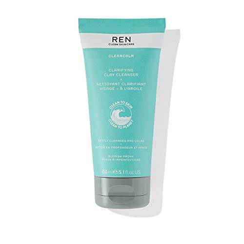 REN Clean Skincare Clearcalm Clarifying Clay Cleanser, Cleanse, Calm and Comfort Breakout-Prone Skin, With Kaolin Clay & Willow Bark 5.1 Fl Oz