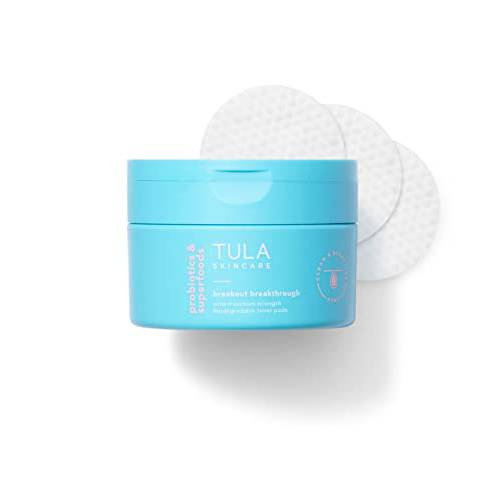 TULA Skin Care Breakout Breakthrough Acne Maximum Strength Biodegradable Toner Pads | Treats & Prevents Acne, Brightens & Clarifies Skin | 30 Pads