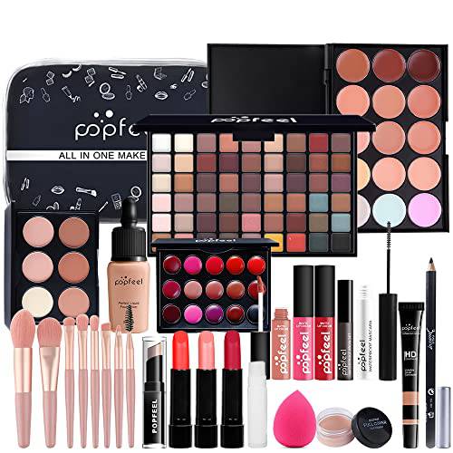KARUIZI Makeup Kit All-in-one Makeup Gift Set for Women Full Kit, Eyeshadow Palette, Lip Gloss Set, Lipstick, Blush, Foundation, Concealer, Mascara, Eyebrow Pencil,Include Makeup Brush Set