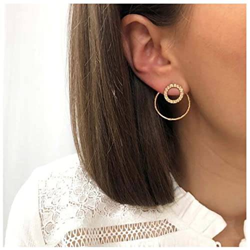 Yheakne Geometric Circle Ear Jackets Earrings Gold Hammered Circle Earrings Vintage Round Studs Earrings Double Sided Earrings Jewelry for Women and Girls