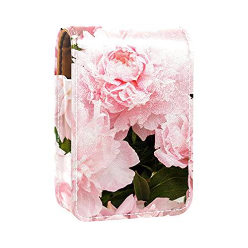 Makeup Lipstick Case For Outside Beautiful Peony Flowers Pink Romantic Portable Lipstick Organizer With Mirror Ladies Mini Makeup Bag Takes Up To 3 Lipstick