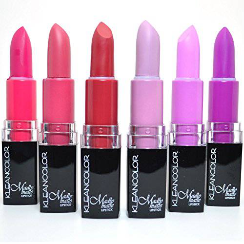 Kleancolor 6 Piece Madly Matte Lipstick Set (BOLD VIVID PURPLE PINK RED) with Earrings…