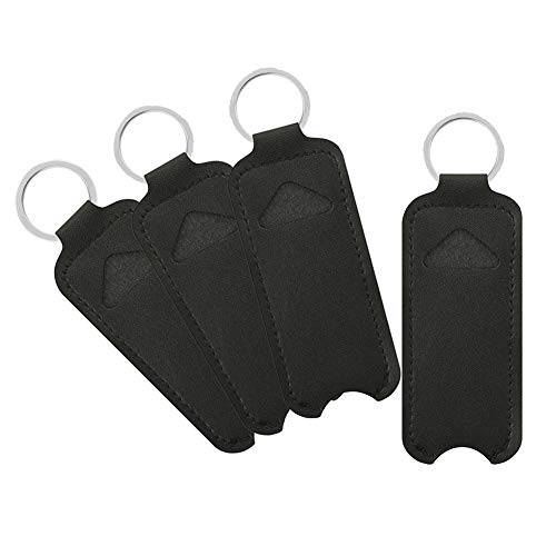 4Pcs PU Leather Lipstick Lip Balm Case Holder Portable Keychain Lipstick Storage Bag Protector Sleeve Pouch for Women Girls, Black