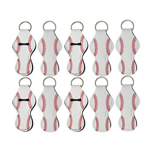 Lurrose 10Pcs Lipstick Holder Neoprene Key Chain Baseball Design Lip Gloss Balm Case Portable Key Holder Hanging Pendants